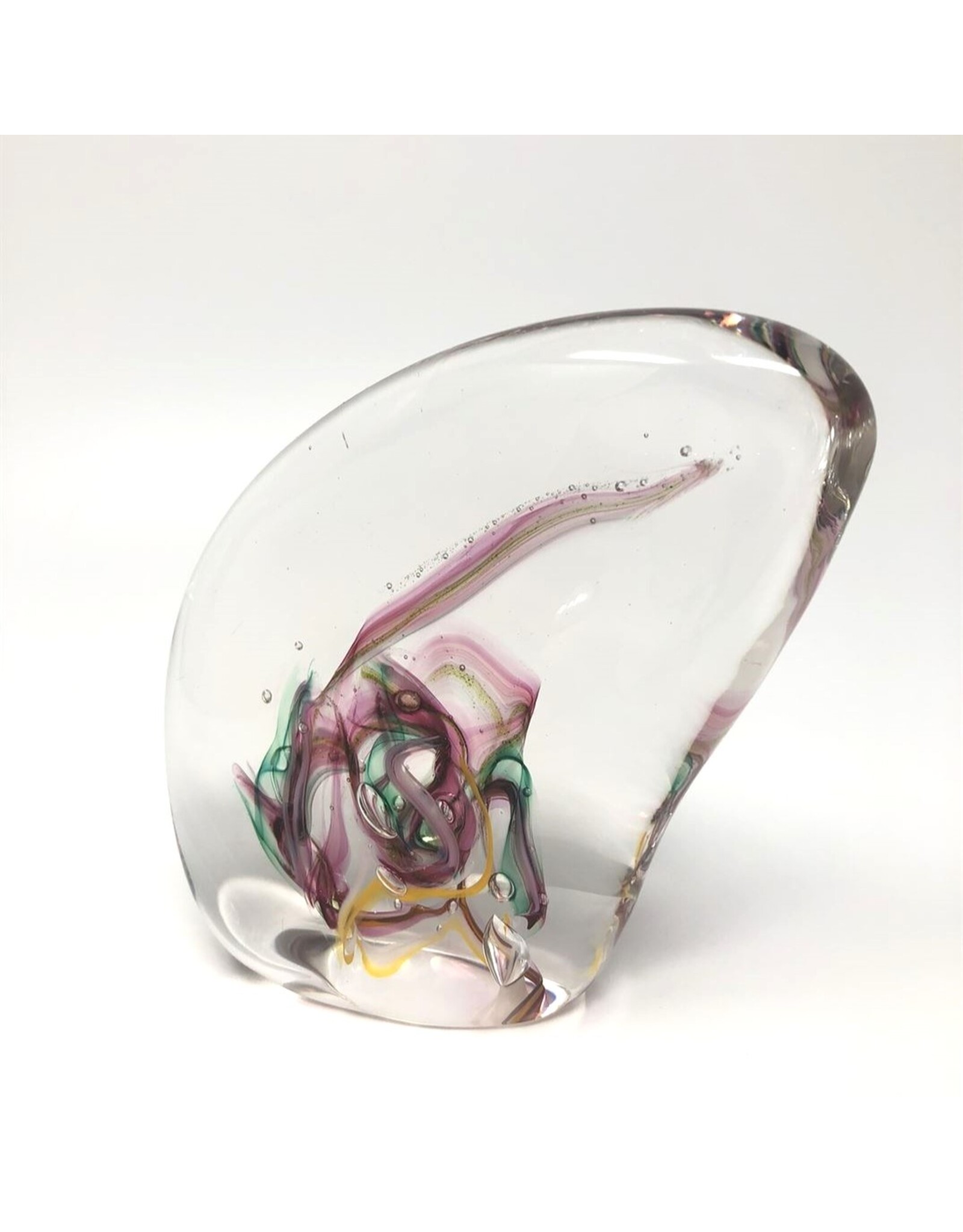Paperweight - glass irregular pink green DNS89