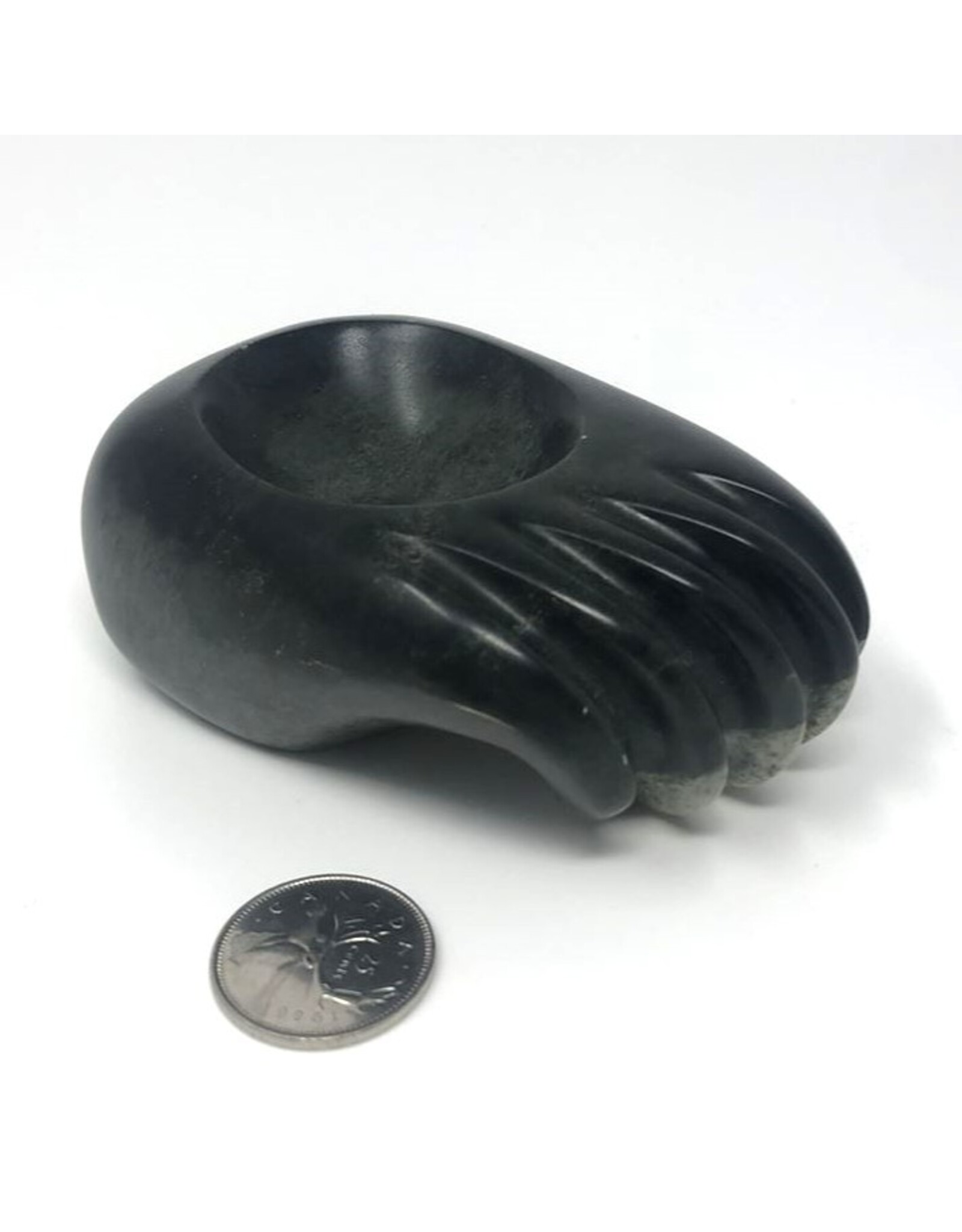 Carved stone paw bowl signed Fred Sampson 96