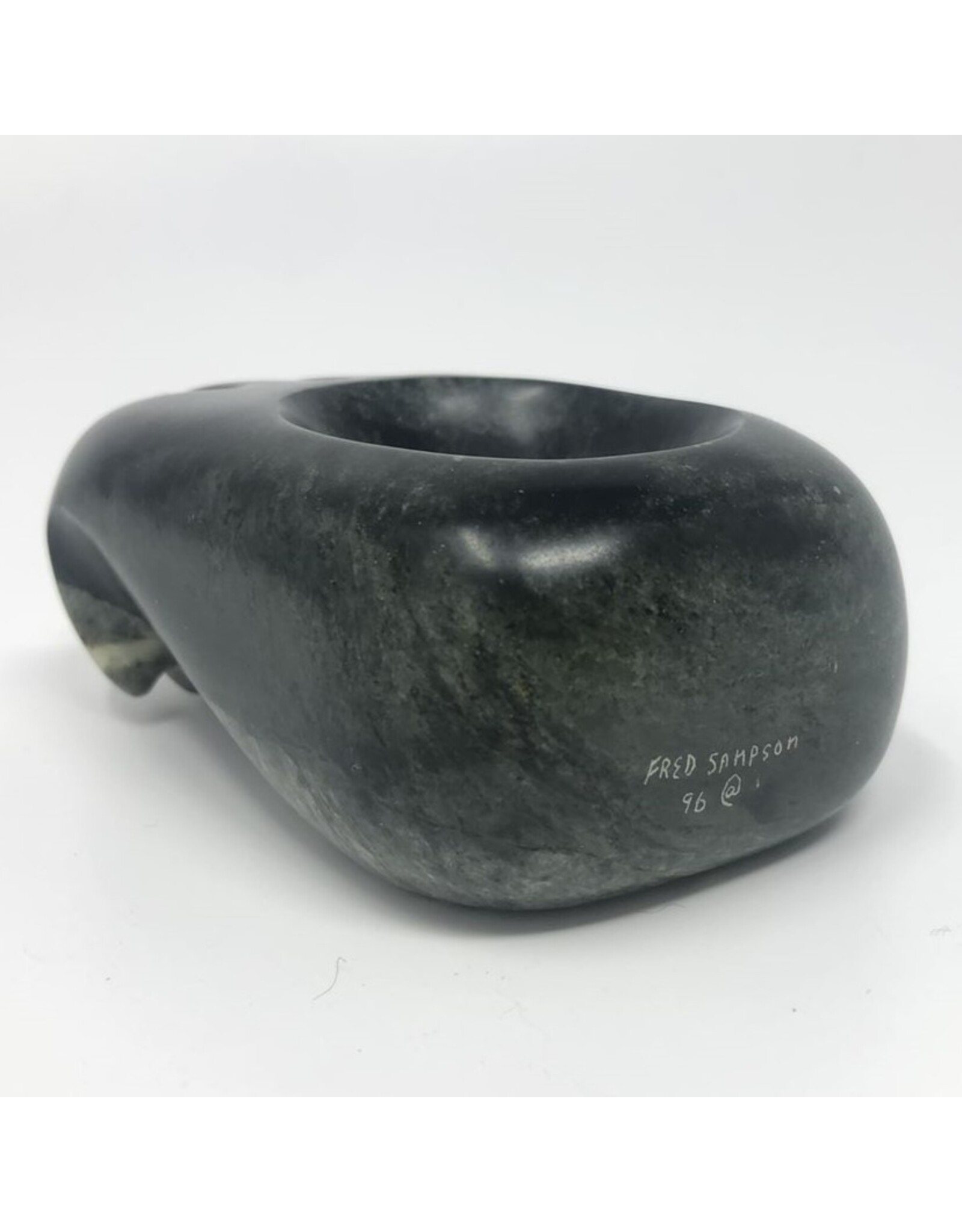 Carved stone paw bowl signed Fred Sampson 96