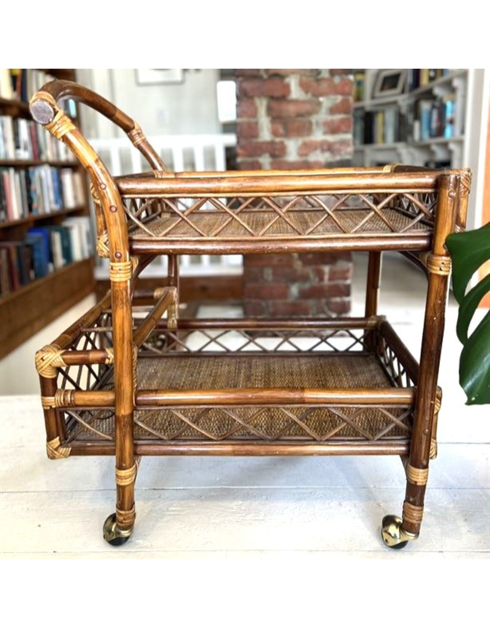 Rattan bar cart