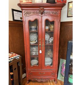 Cabinet - red two door with wire inserts