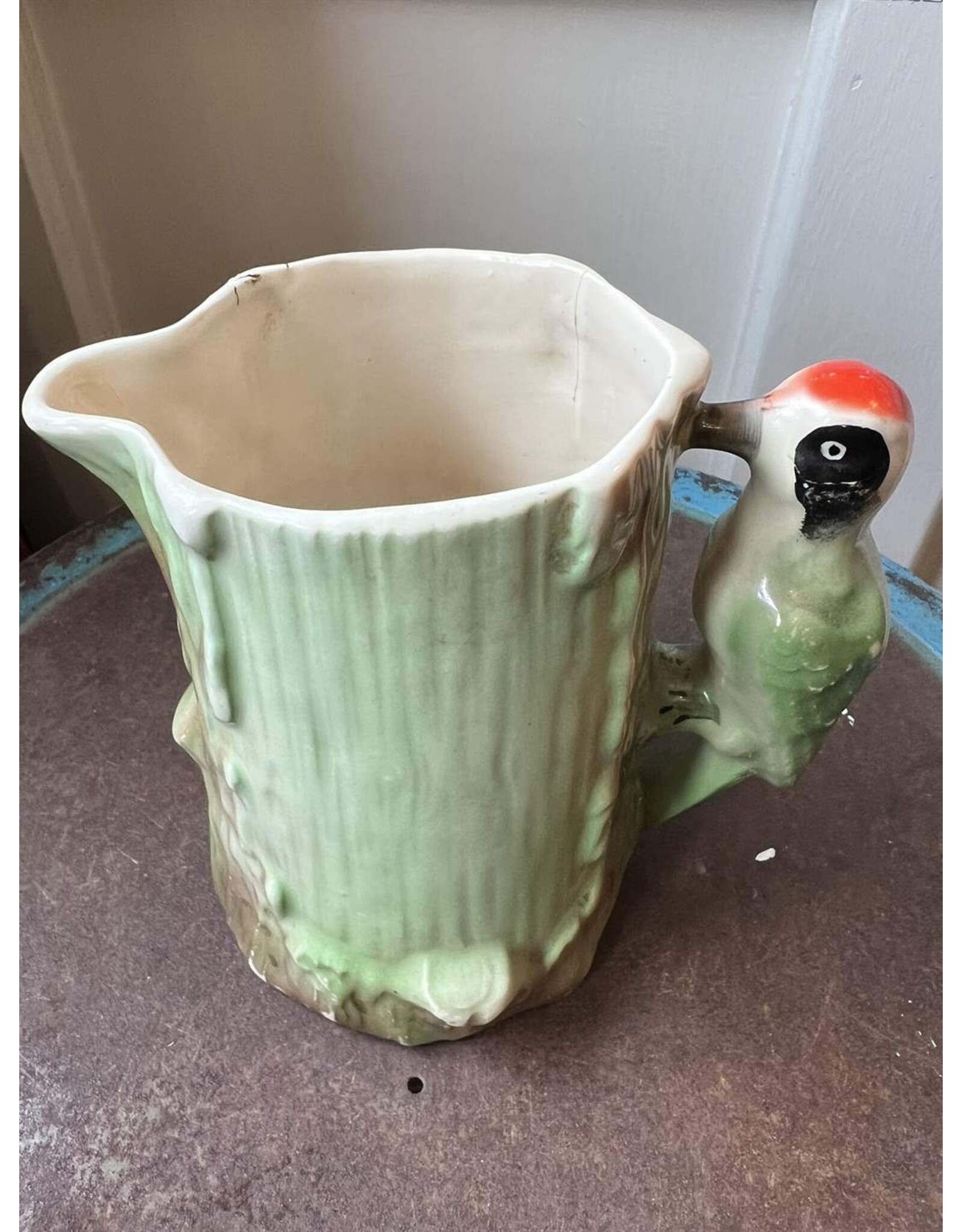 Pitcher - Vintage Czech pottery woodpecker