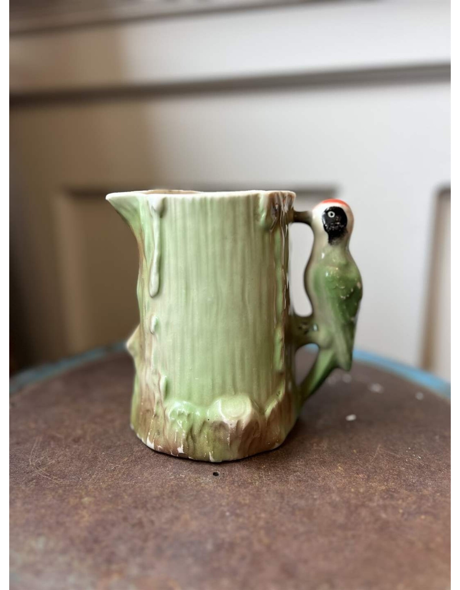 Pitcher - Vintage Czech pottery woodpecker