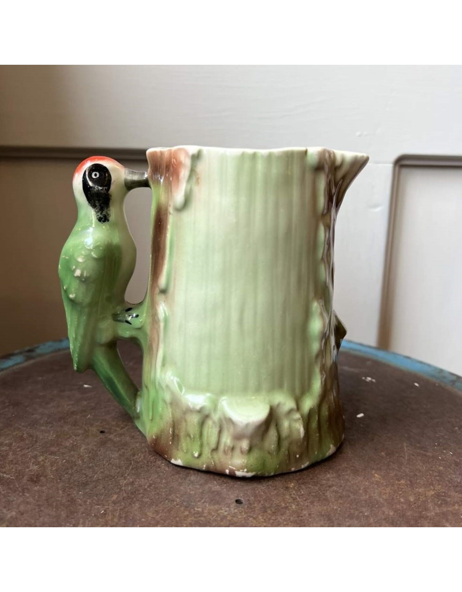 Pitcher - Vintage Czech pottery woodpecker