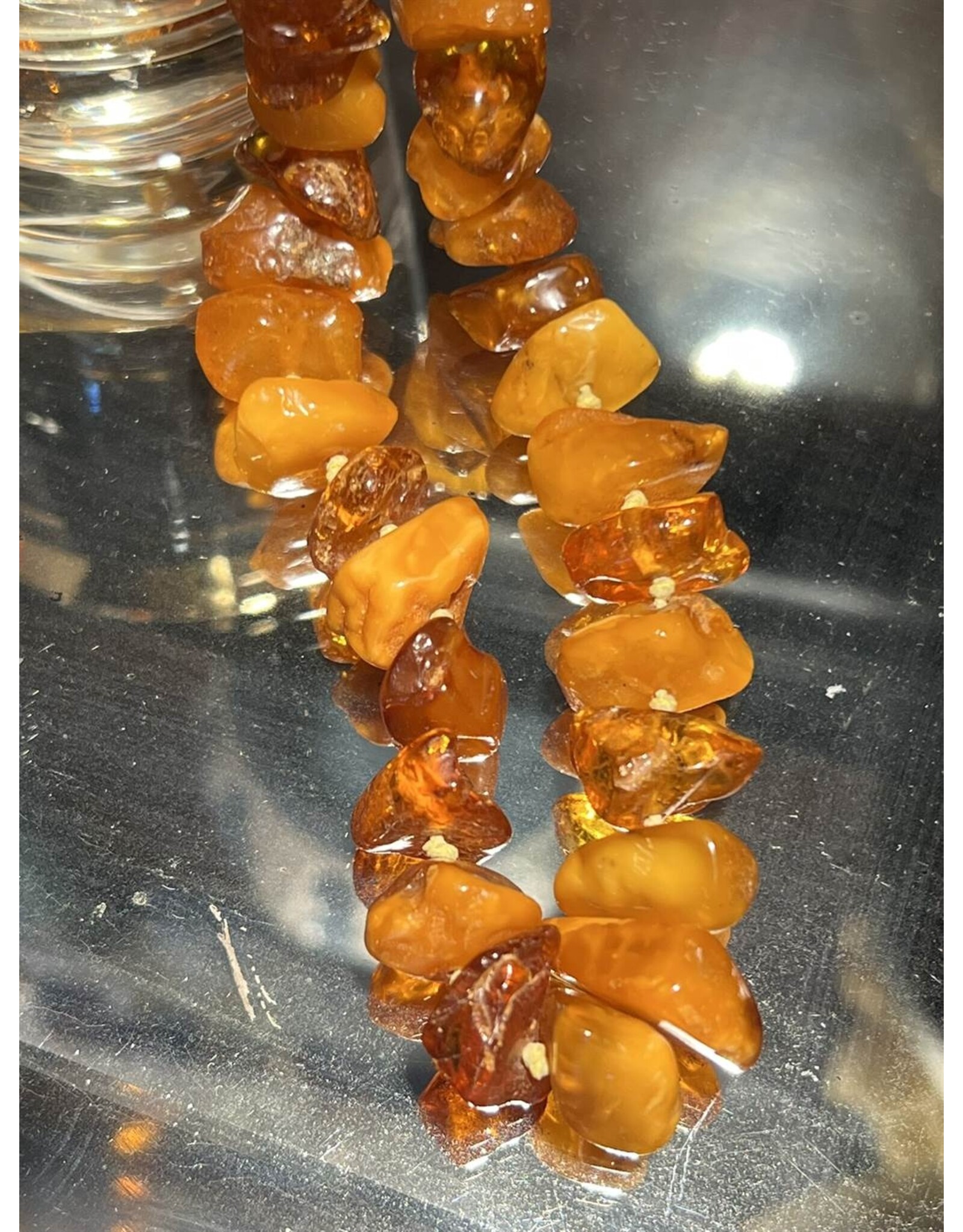 Necklace - amber polished rough chunks, some egg yolk, 38g, 22"