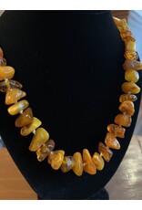 Necklace - amber polished rough chunks, some egg yolk, 38g, 22"