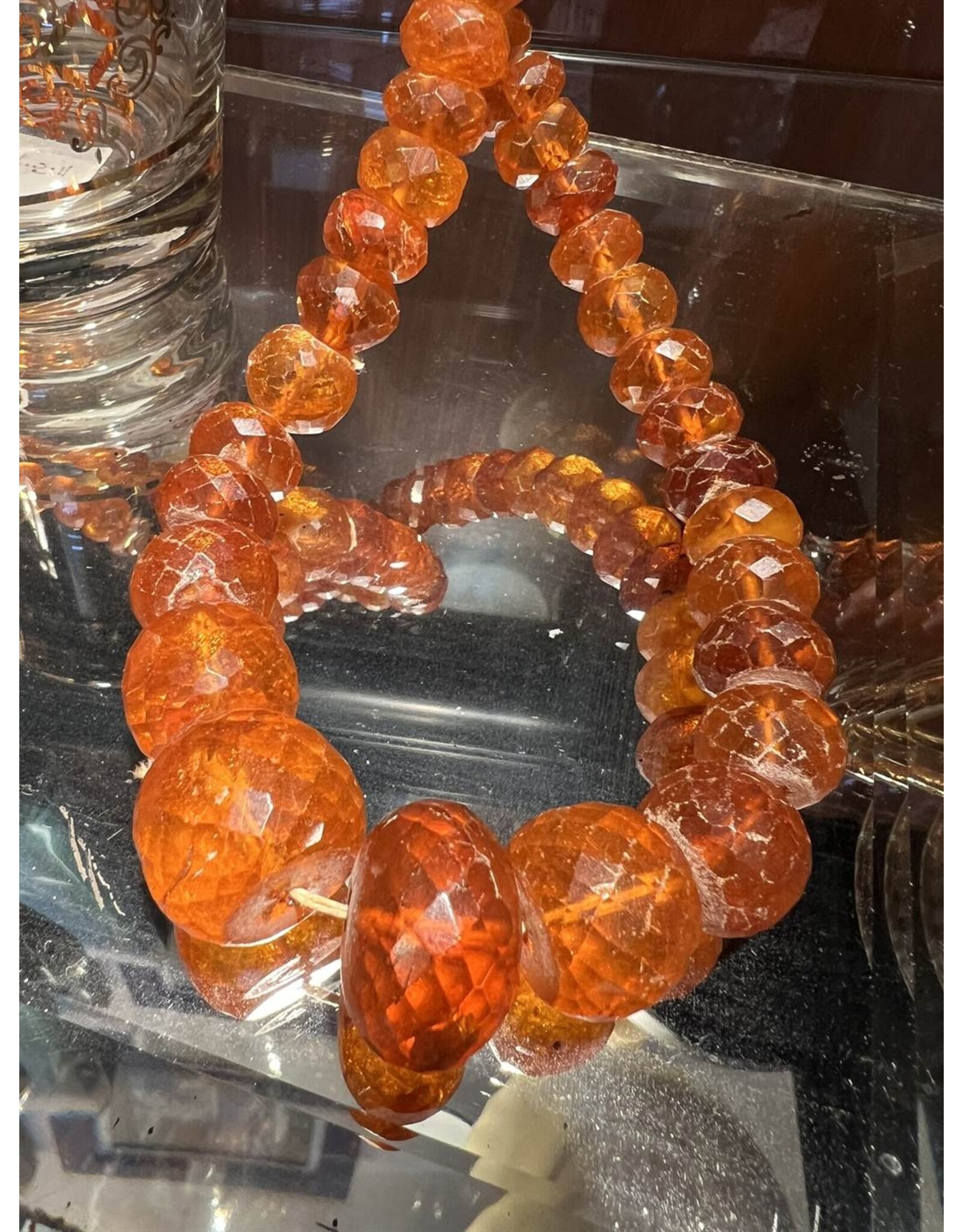 Necklace - rustic faceted amber, no clasp, 77g, 24" long