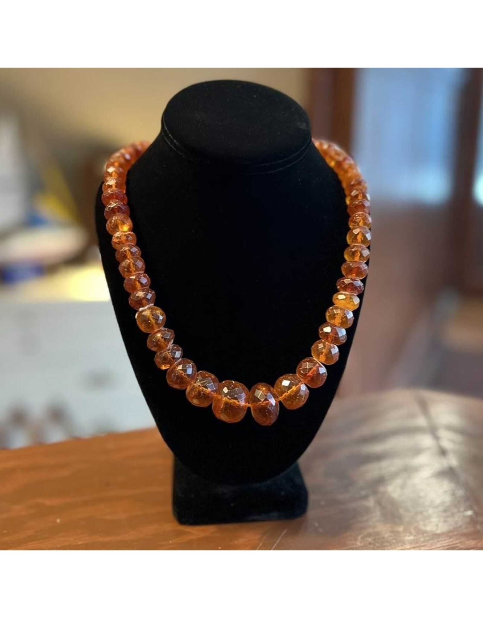 Necklace - rustic faceted amber, no clasp, 77g, 24" long