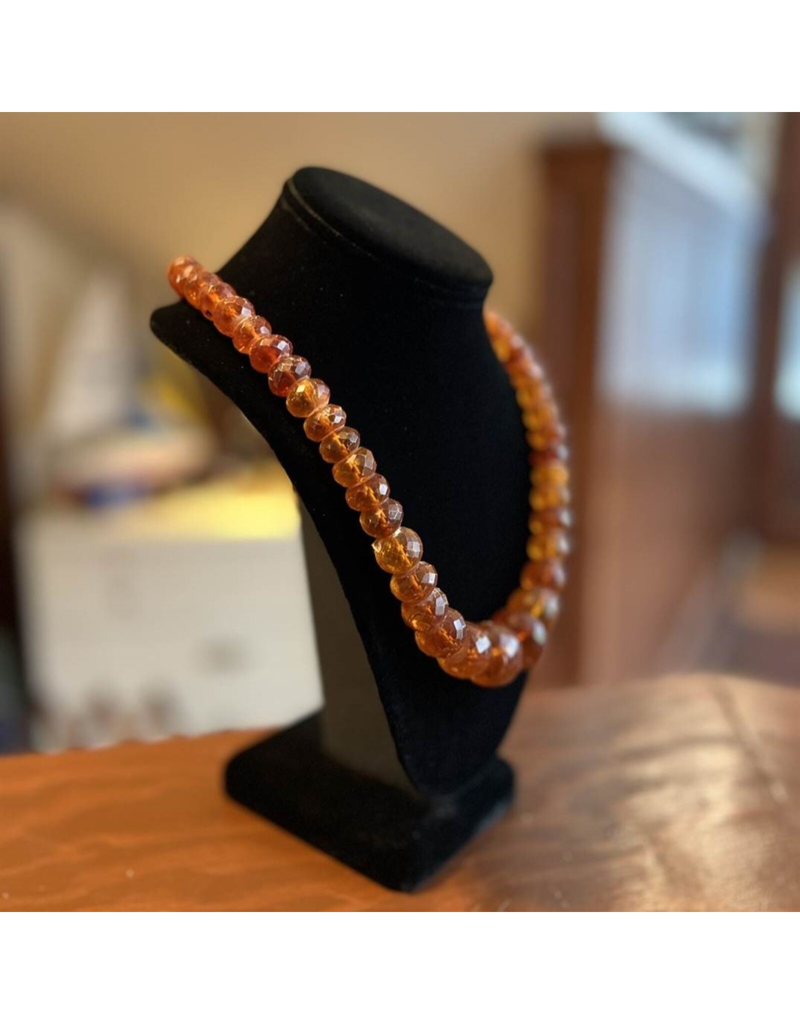 Necklace - rustic faceted amber, no clasp, 77g, 24" long