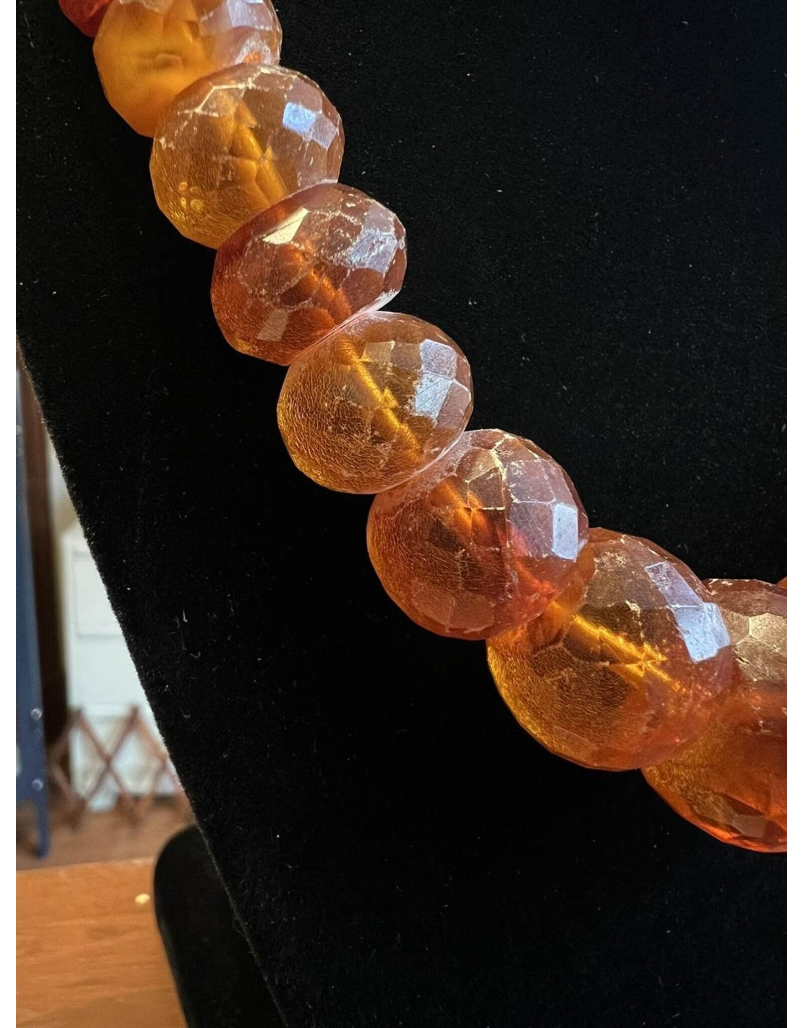 Necklace - rustic faceted amber, no clasp, 77g, 24" long