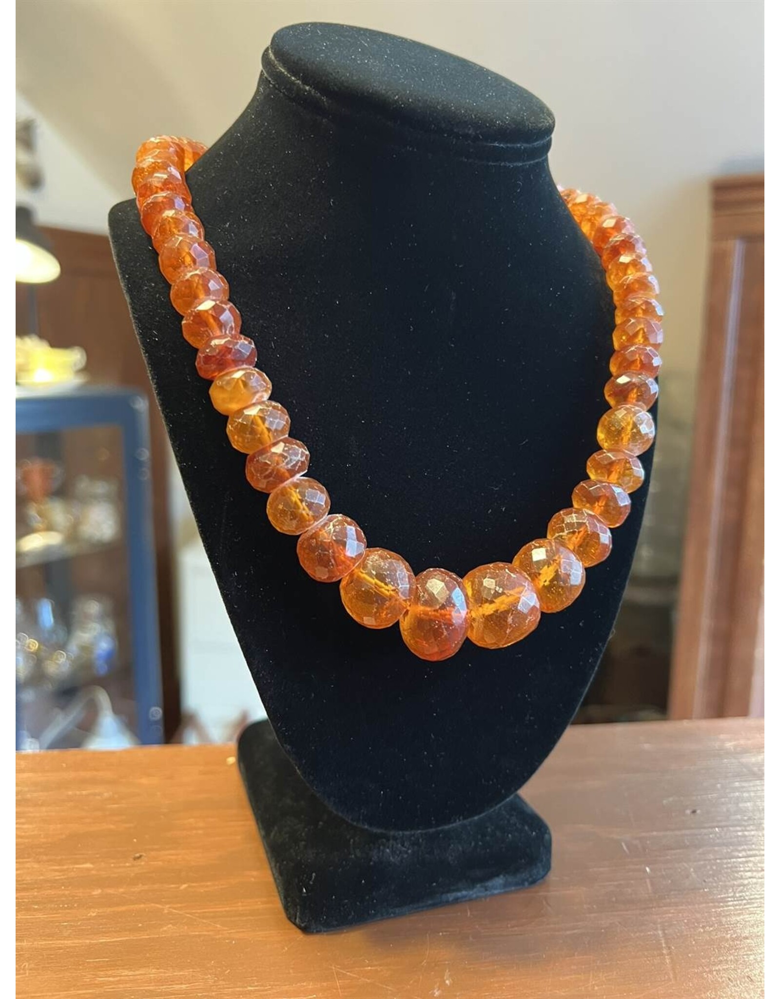 Necklace - rustic faceted amber, no clasp, 77g, 24" long