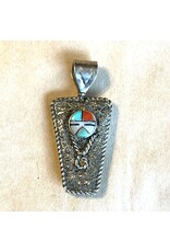 Pendant - Zuni lapidary sterling silver signed Bevis  Tsadiasi spinning