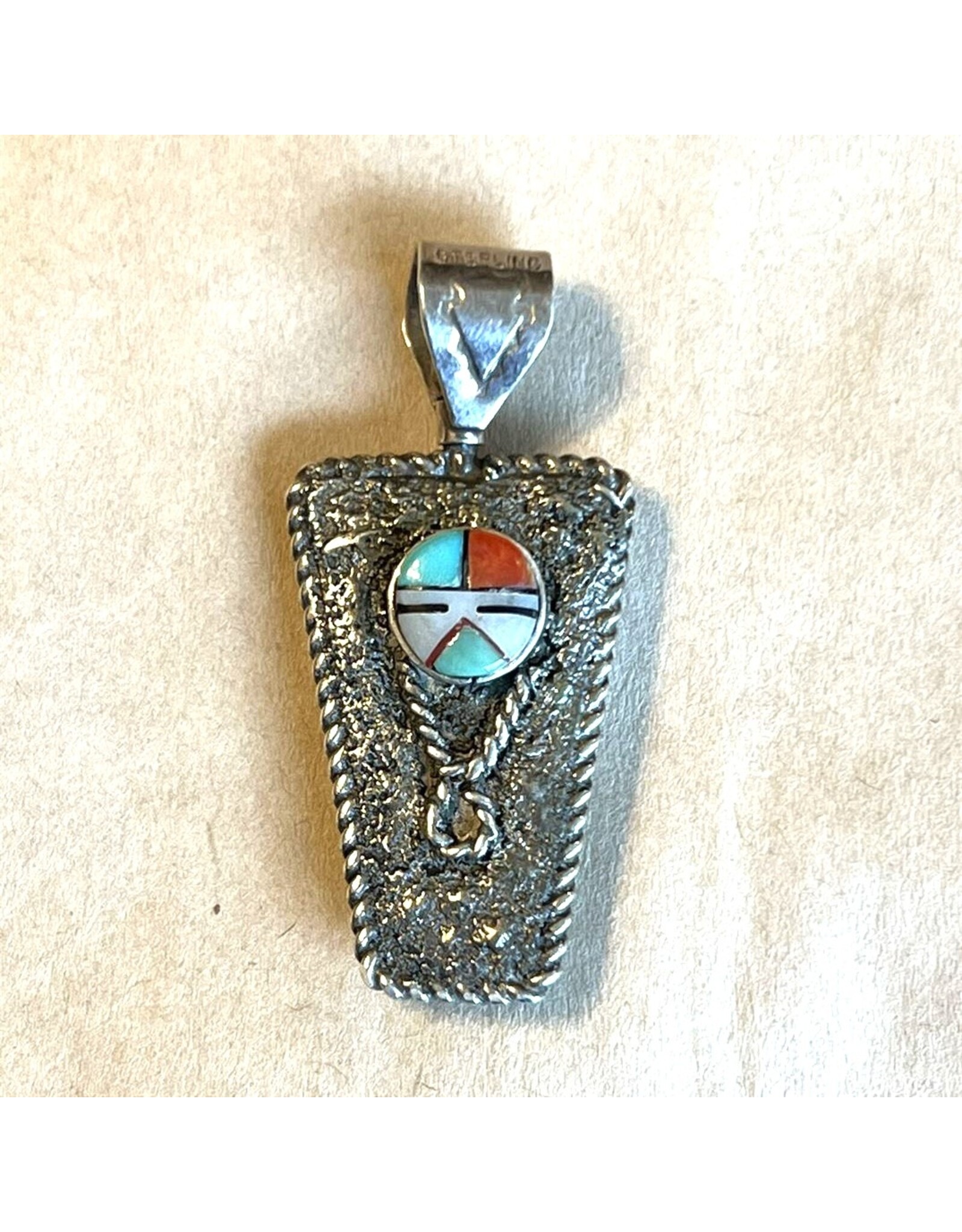 Pendant - Zuni lapidary sterling silver signed Bevis  Tsadiasi spinning