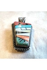 Pendant - Zuni lapidary sterling silver signed Bevis  Tsadiasi spinning