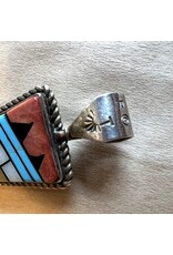 Pendant - Zuni lapidary sterling silver signed Bevis  Tsadiasi spinning