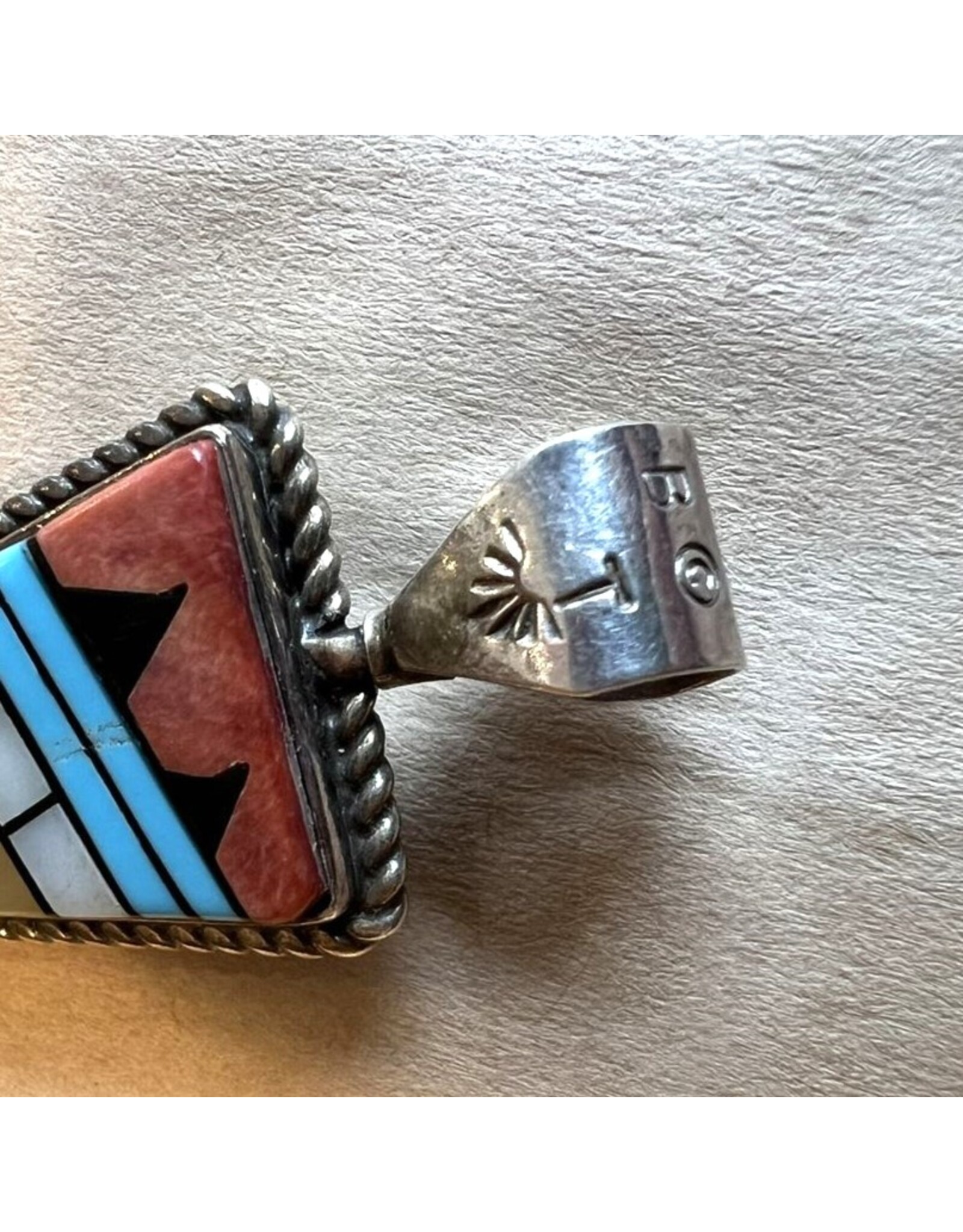 Pendant - Zuni lapidary sterling silver signed Bevis  Tsadiasi spinning