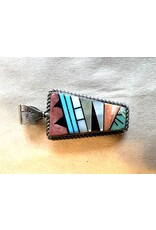 Pendant - Zuni lapidary sterling silver signed Bevis  Tsadiasi spinning