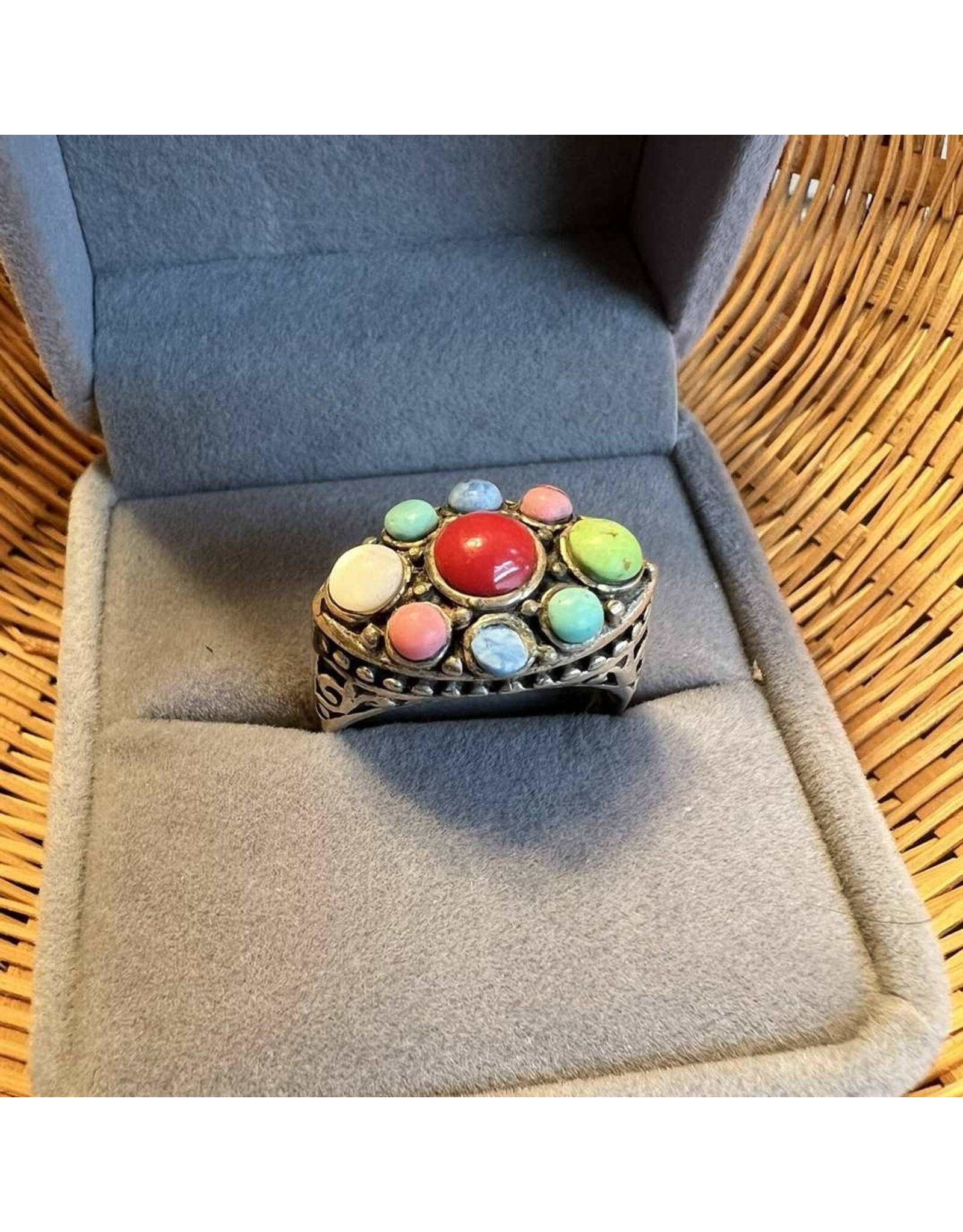 Ring - VINTAGE STERLING SILVER WITH SEMI PRECIOUS STONES RING, SIZE 9.5