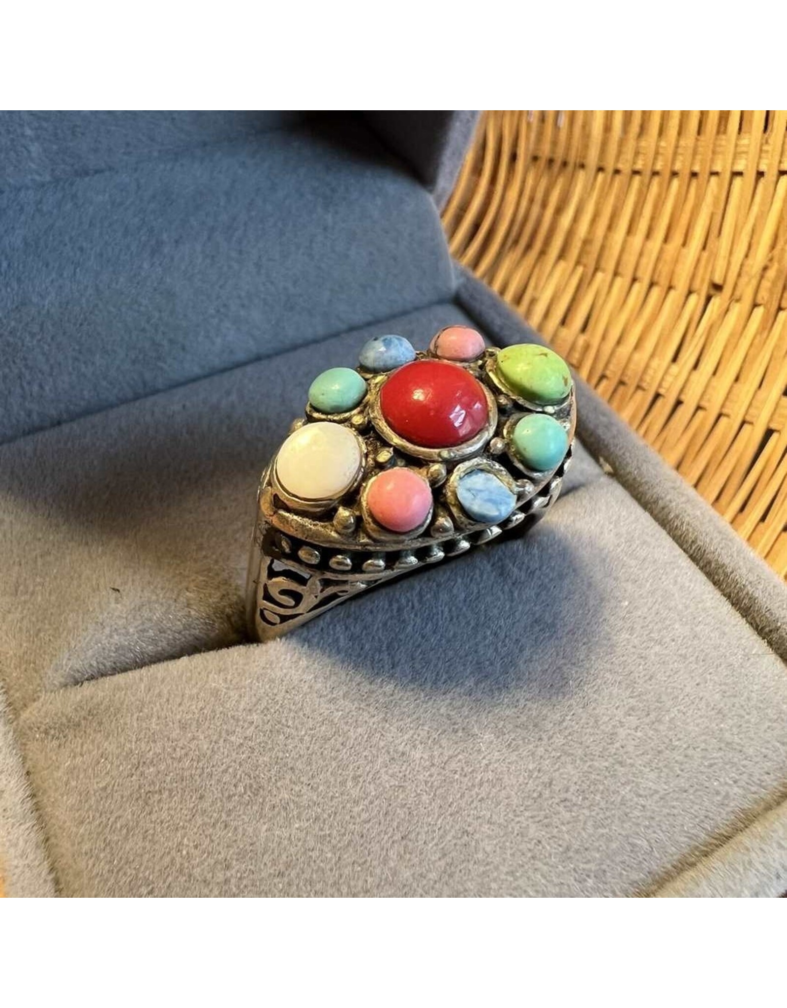 Ring - VINTAGE STERLING SILVER WITH SEMI PRECIOUS STONES RING, SIZE 9.5