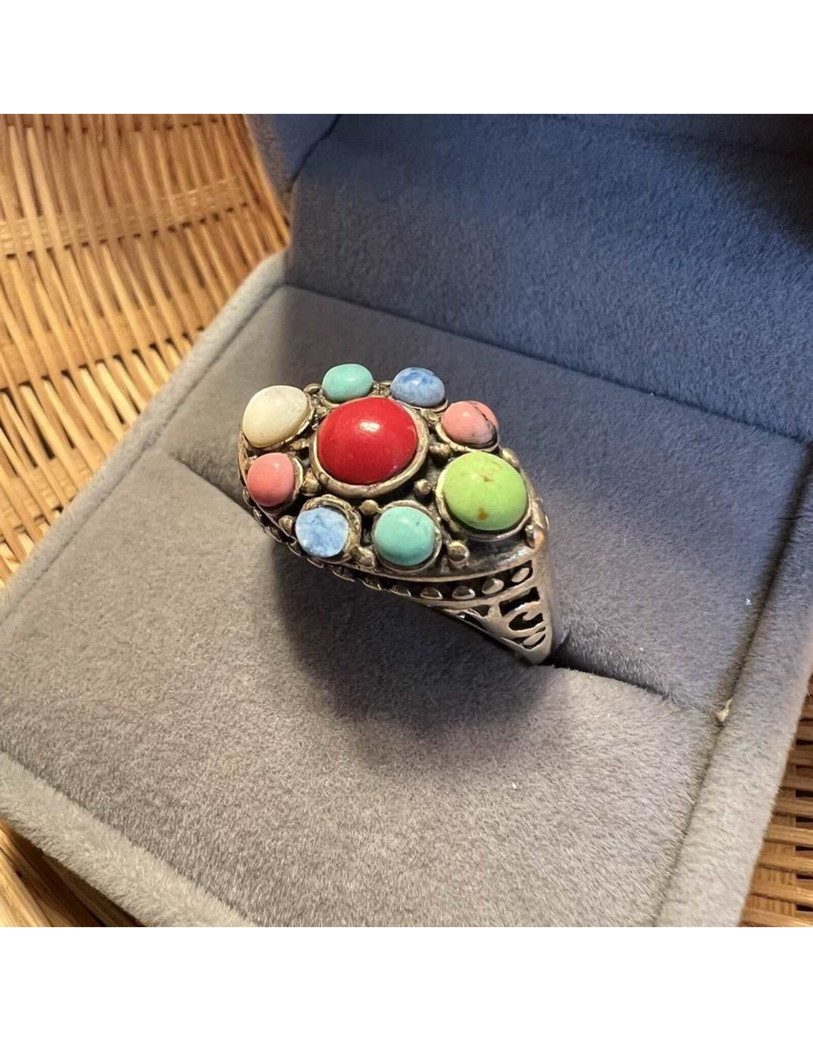 Ring - VINTAGE STERLING SILVER WITH SEMI PRECIOUS STONES RING, SIZE 9.5