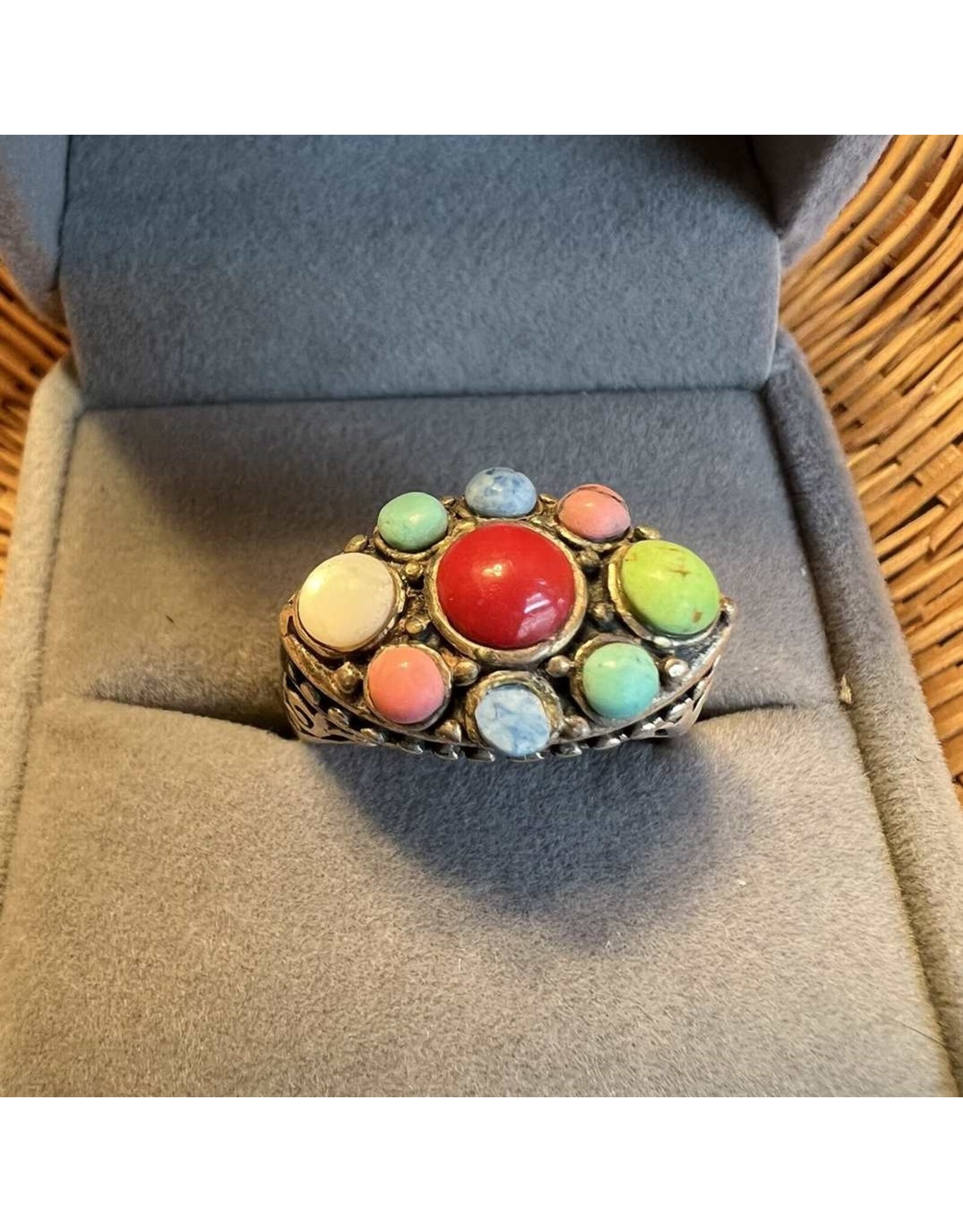 Ring - VINTAGE STERLING SILVER WITH SEMI PRECIOUS STONES RING, SIZE 9.5