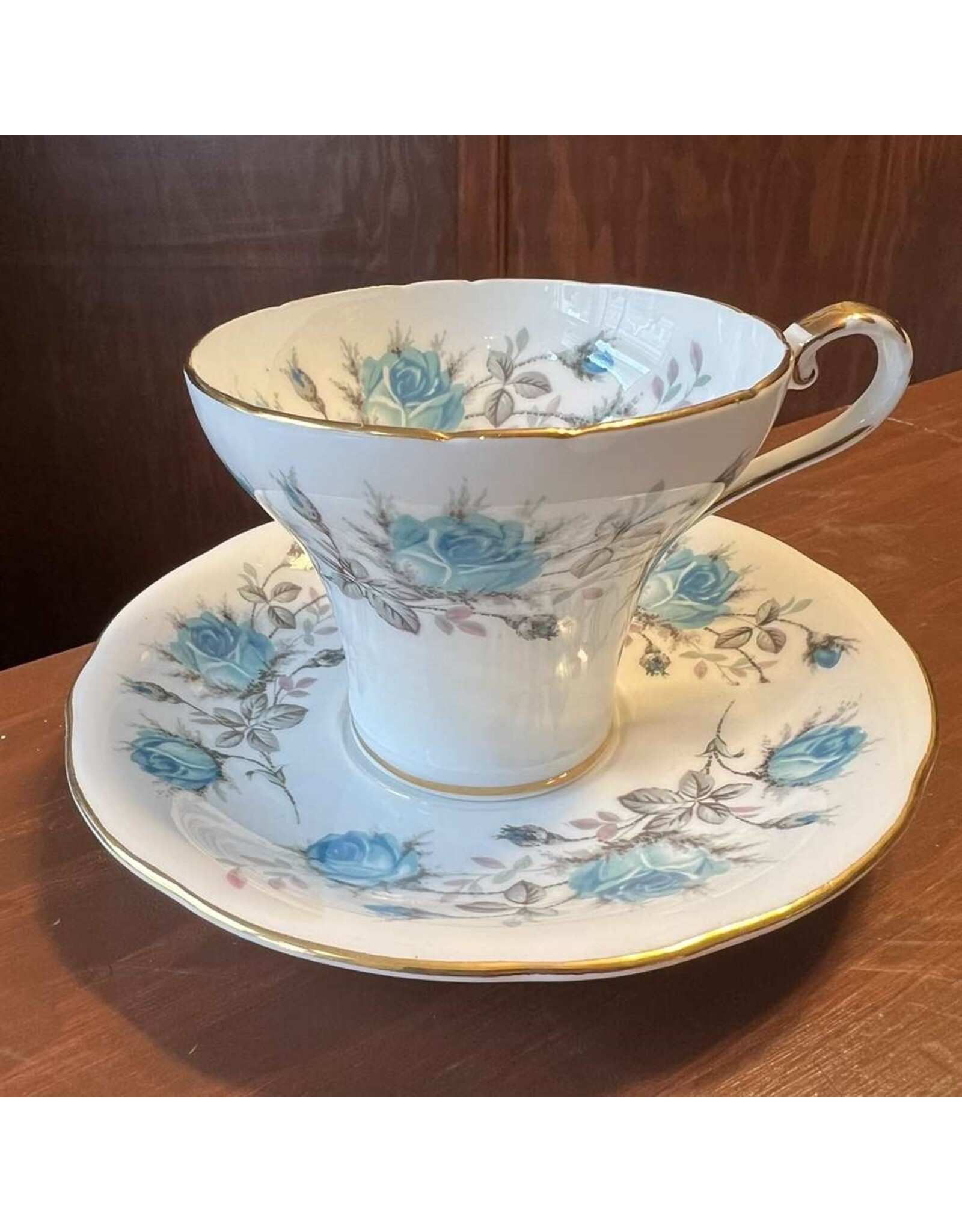 Cup & saucer - Aynsley blue rose corset shape 1950s-1970s