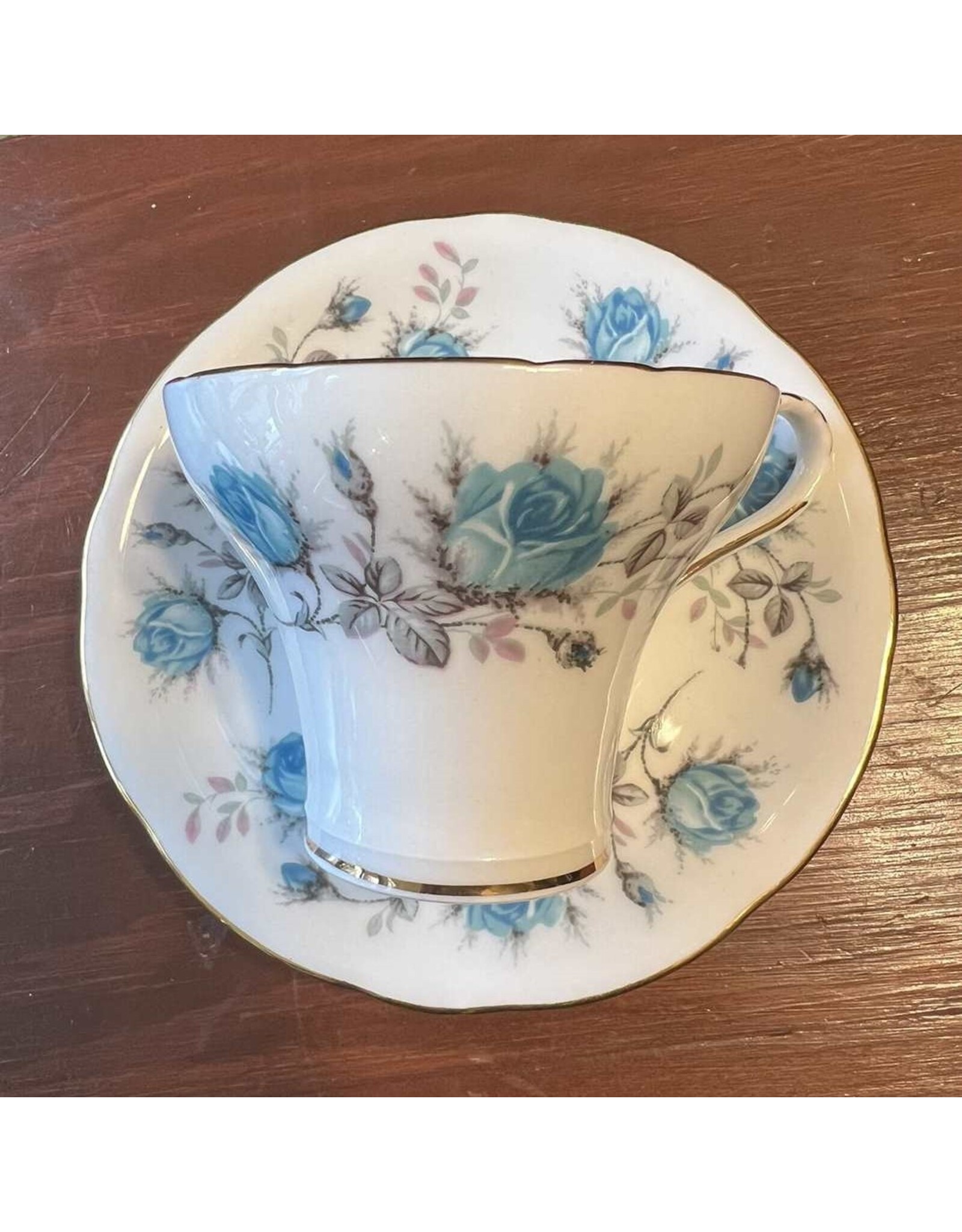 Cup & saucer - Aynsley blue rose corset shape 1950s-1970s