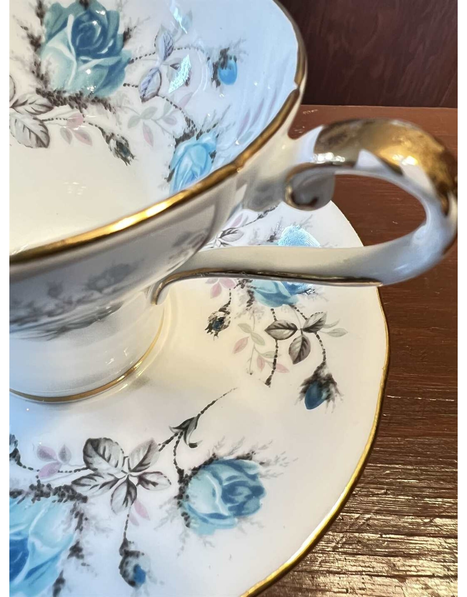 Cup & saucer - Aynsley blue rose corset shape 1950s-1970s