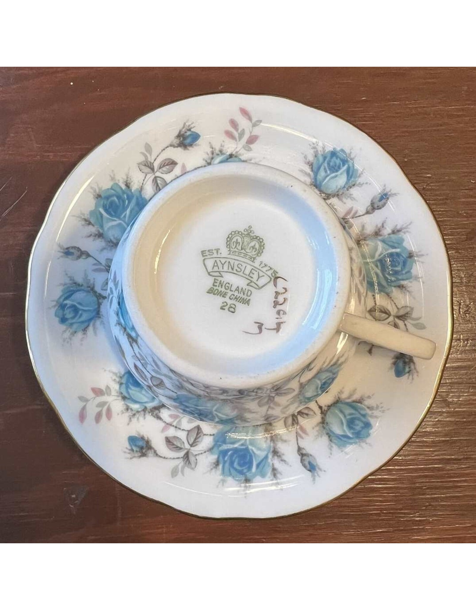 Cup & saucer - Aynsley blue rose corset shape 1950s-1970s