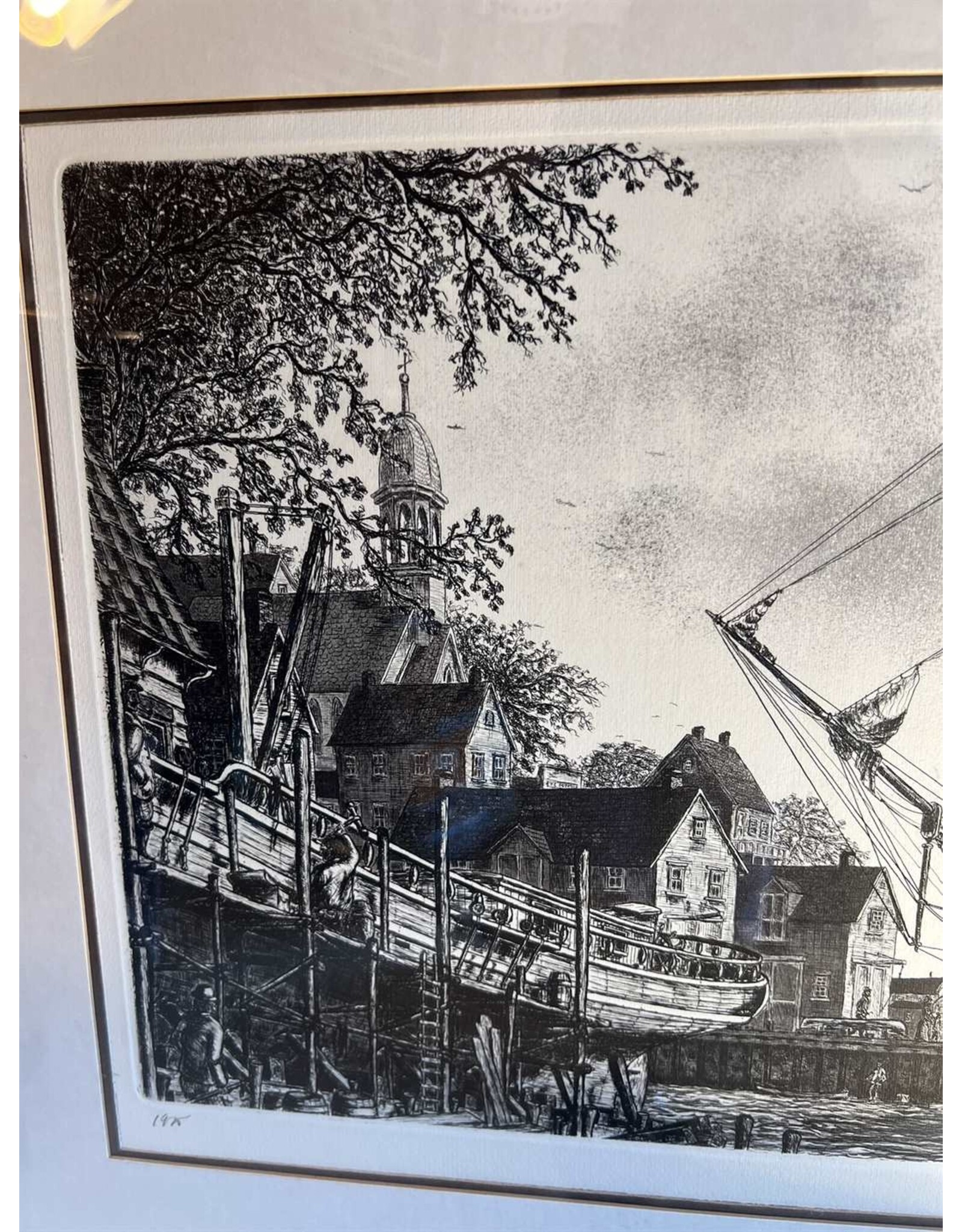 Framed print - The Schooner William L White, Alan Gaines, 1976 etching