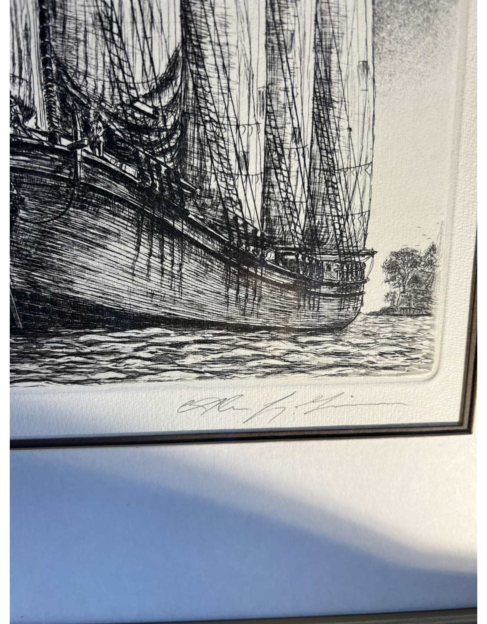 Framed print - The Schooner William L White, Alan Gaines, 1976 etching