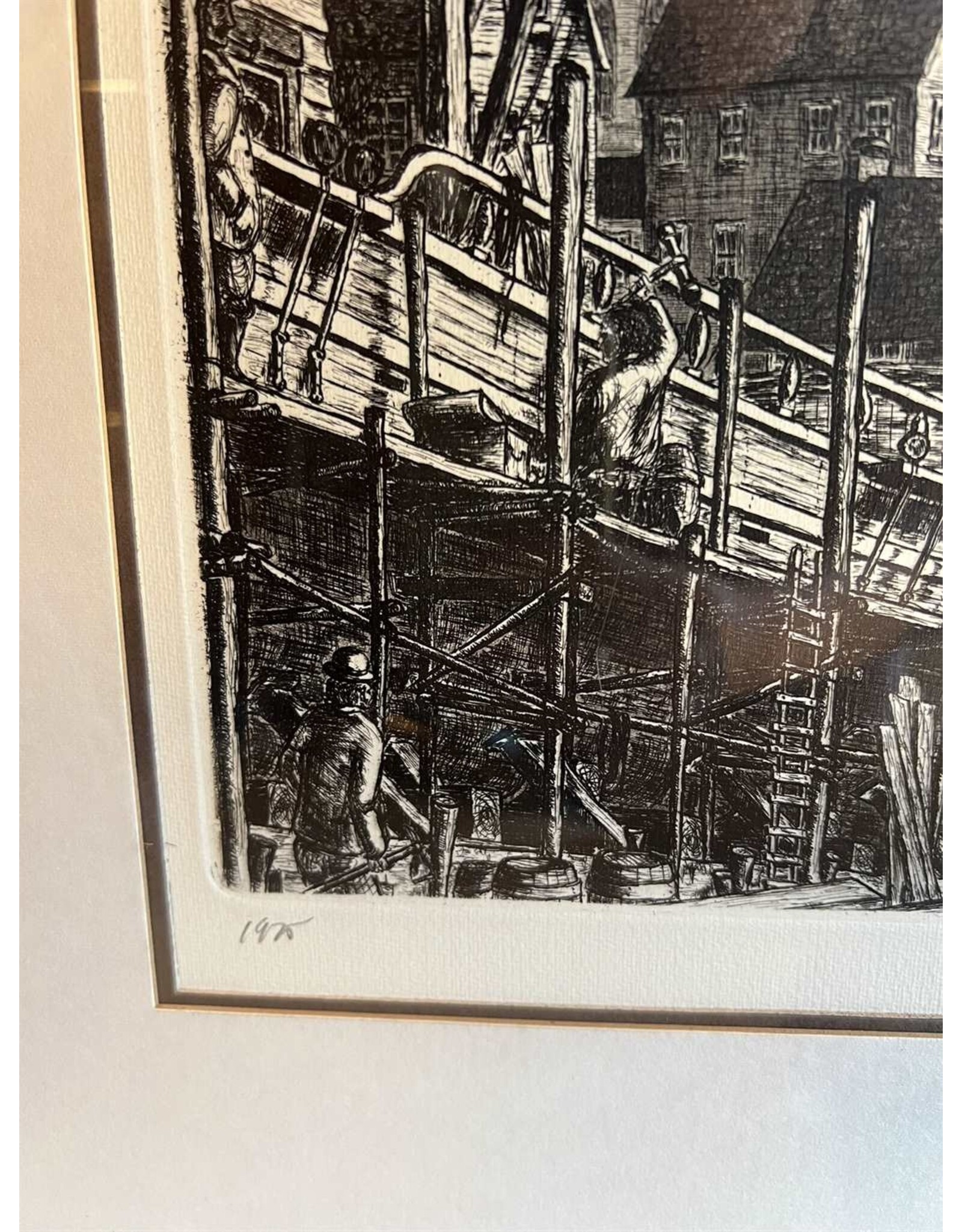 Framed print - The Schooner William L White, Alan Gaines, 1976 etching