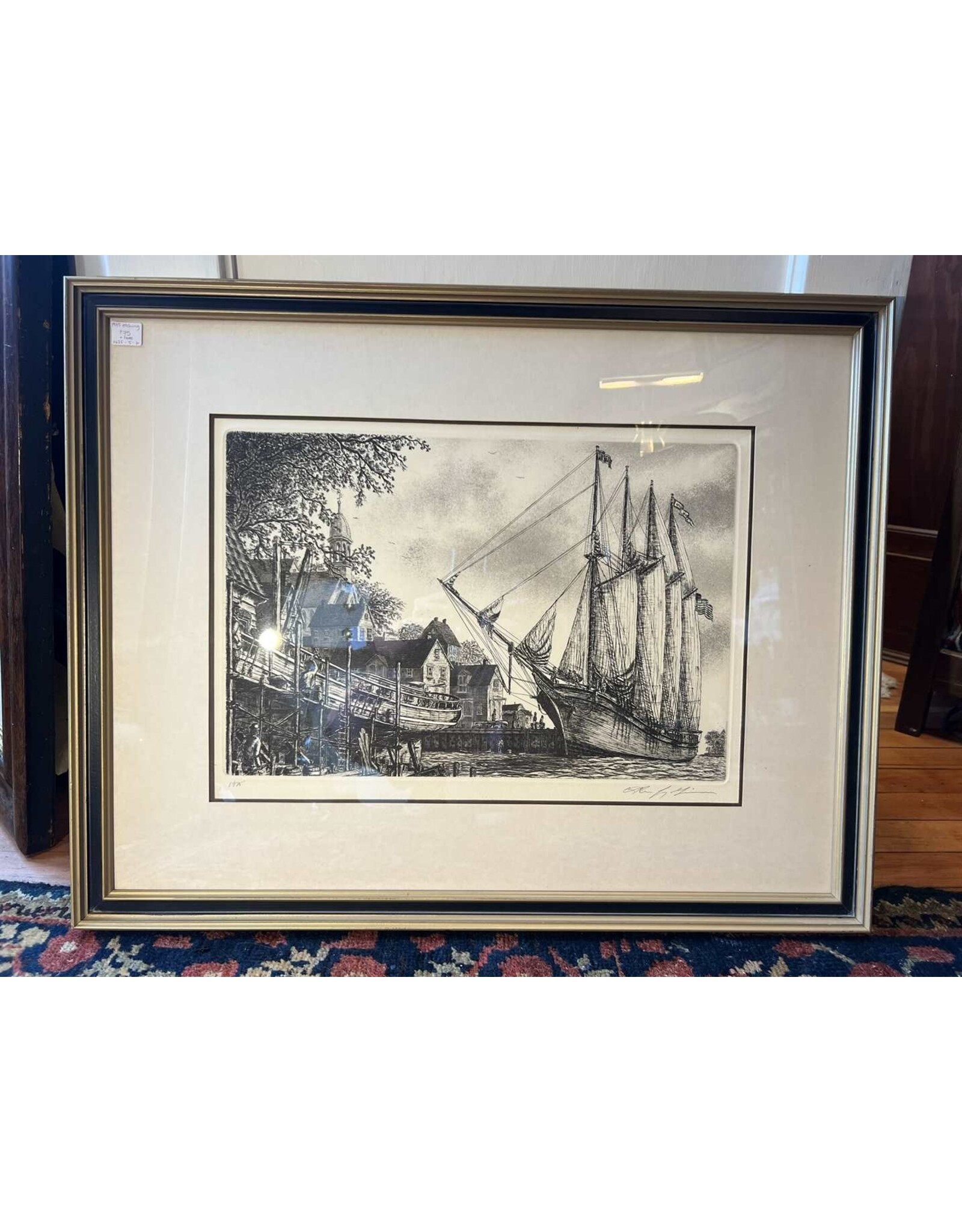 Framed print - The Schooner William L White, Alan Gaines, 1976 etching