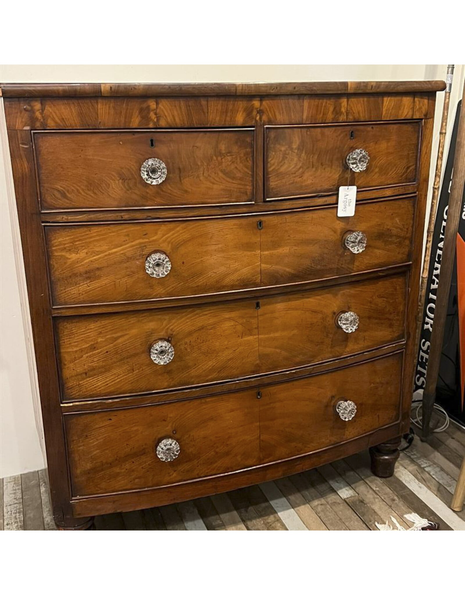 Chest of drawers - antique bow front chest of five drawers