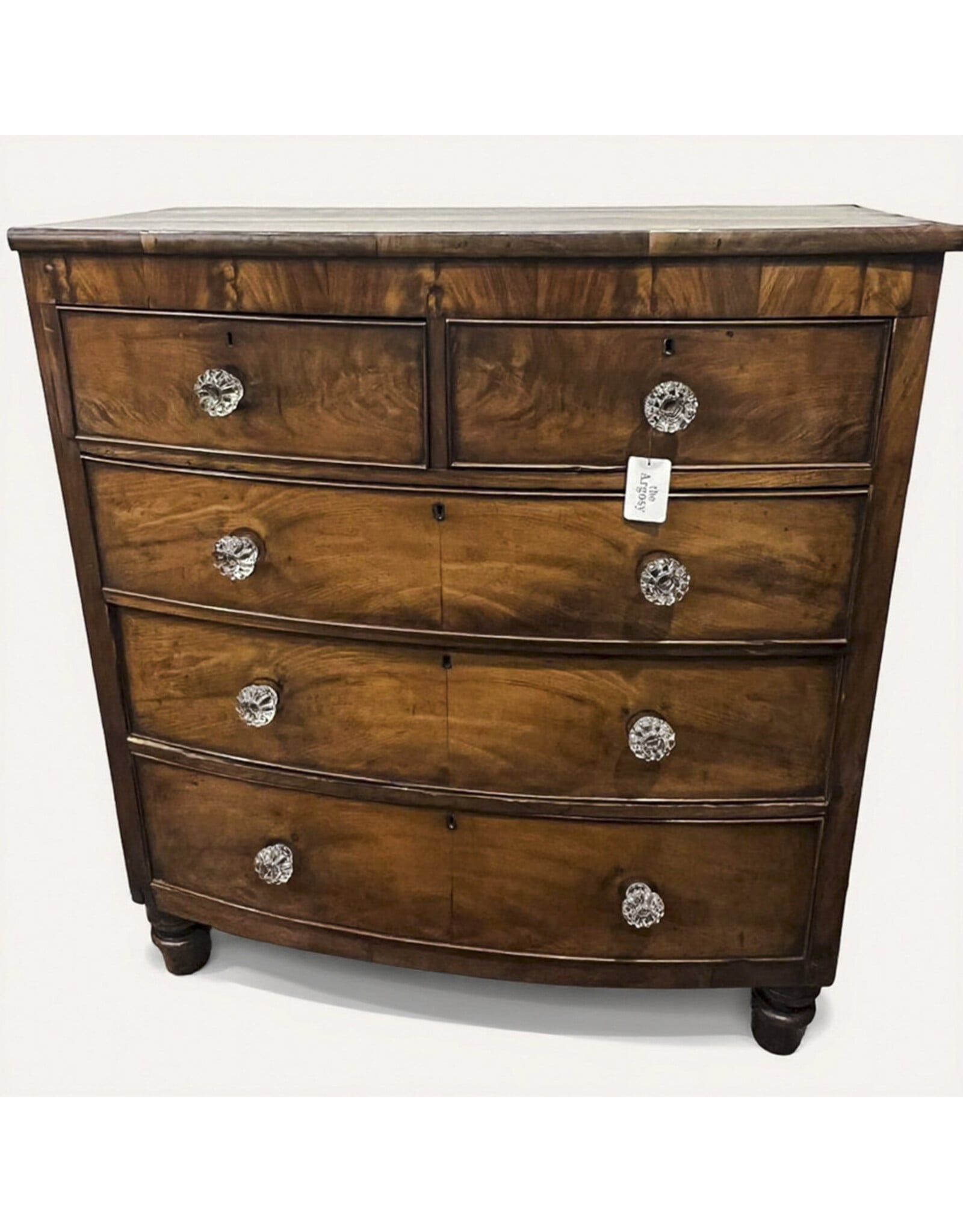 Chest of drawers - antique bow front chest of five drawers