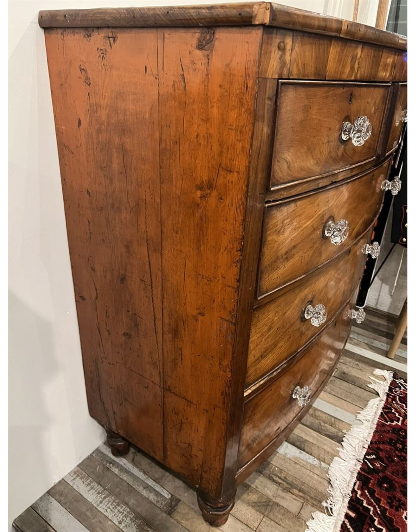 Chest of drawers - antique bow front chest of five drawers