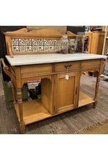 Marble top washstand - white marble, brown tiles