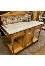Marble top washstand - white marble, brown tiles