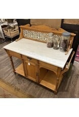 Marble top washstand - white marble, brown tiles