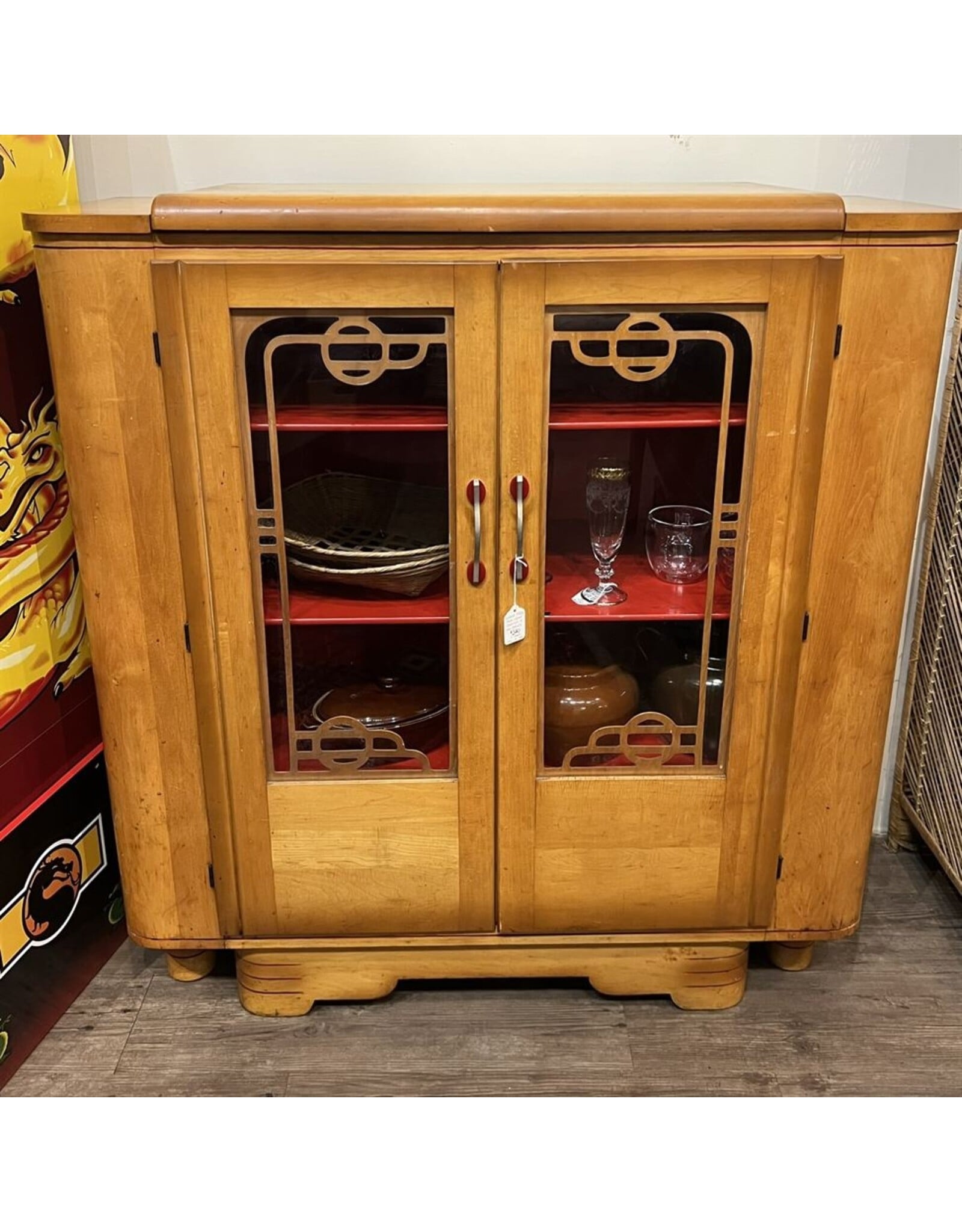 Cabinet - two door 1950s red details maple