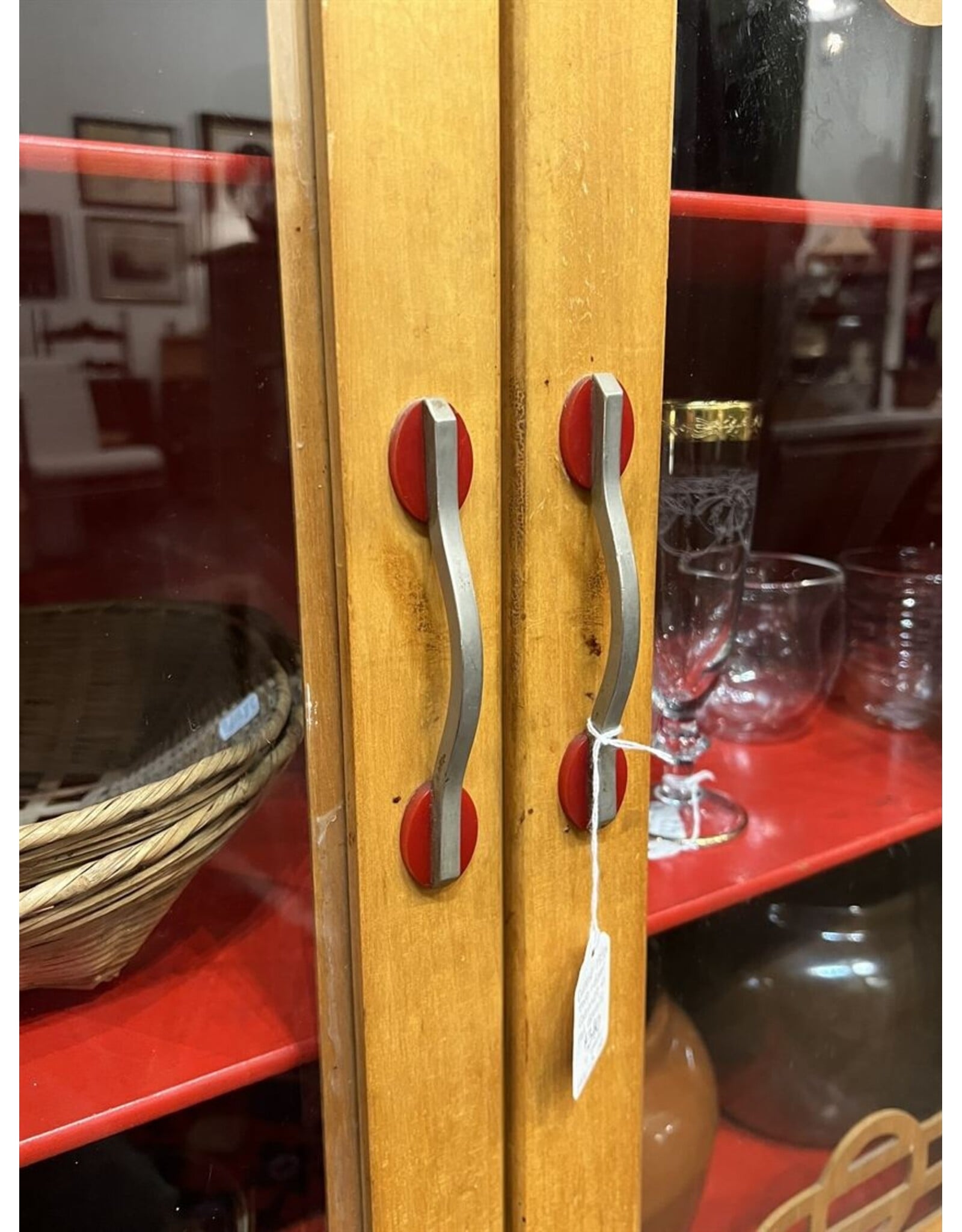 Cabinet - two door 1950s red details maple