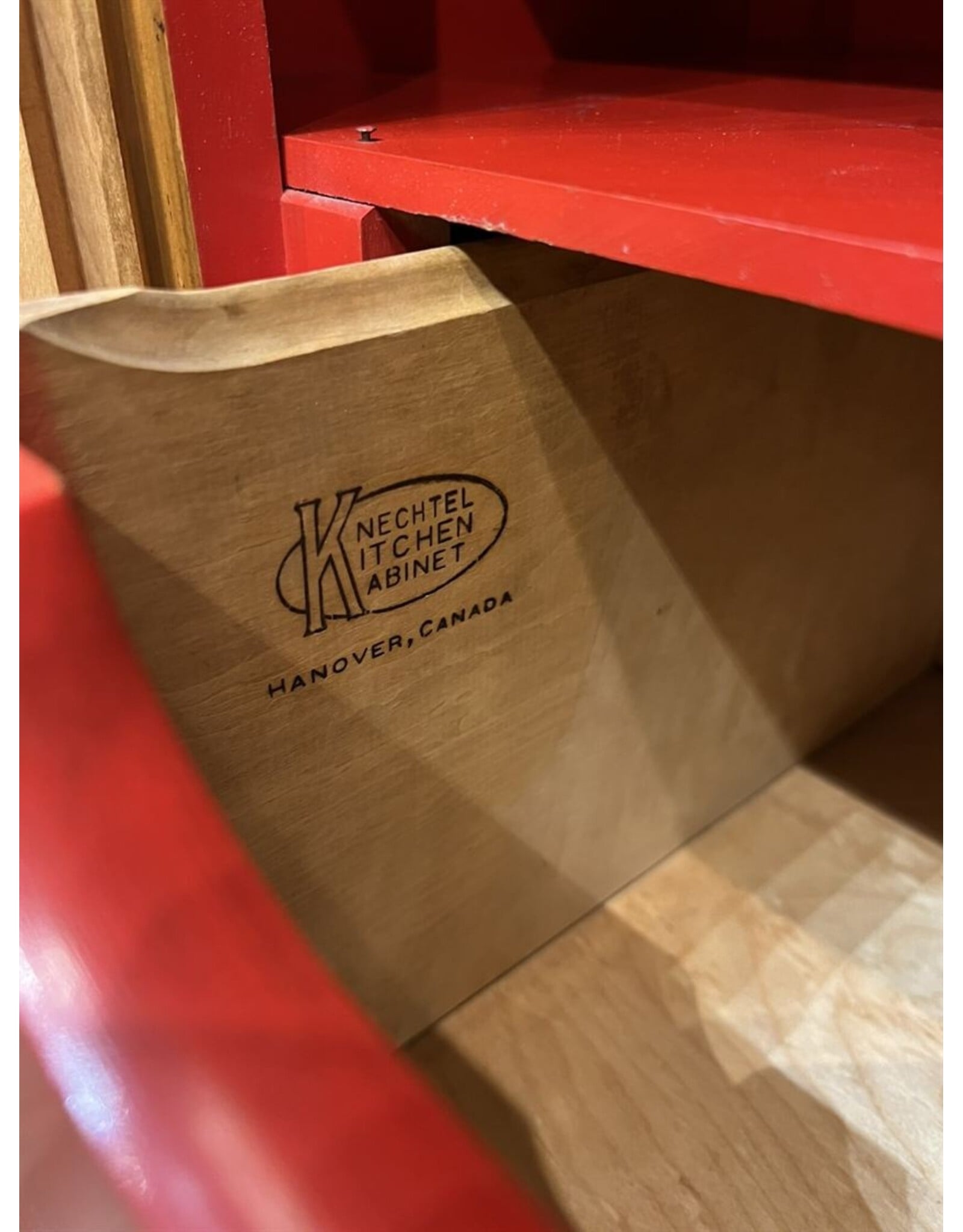 Cabinet - two door 1950s red details maple