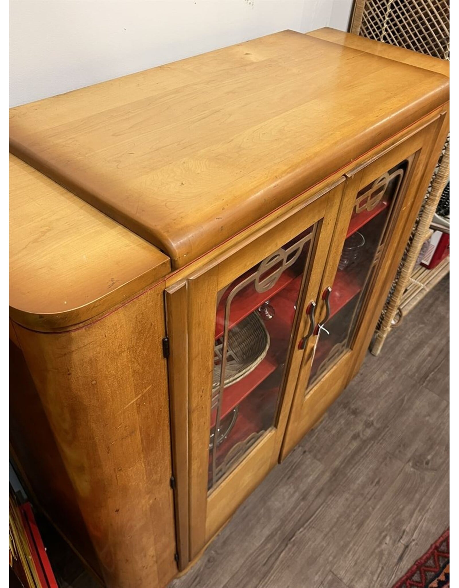 Cabinet - two door 1950s red details maple