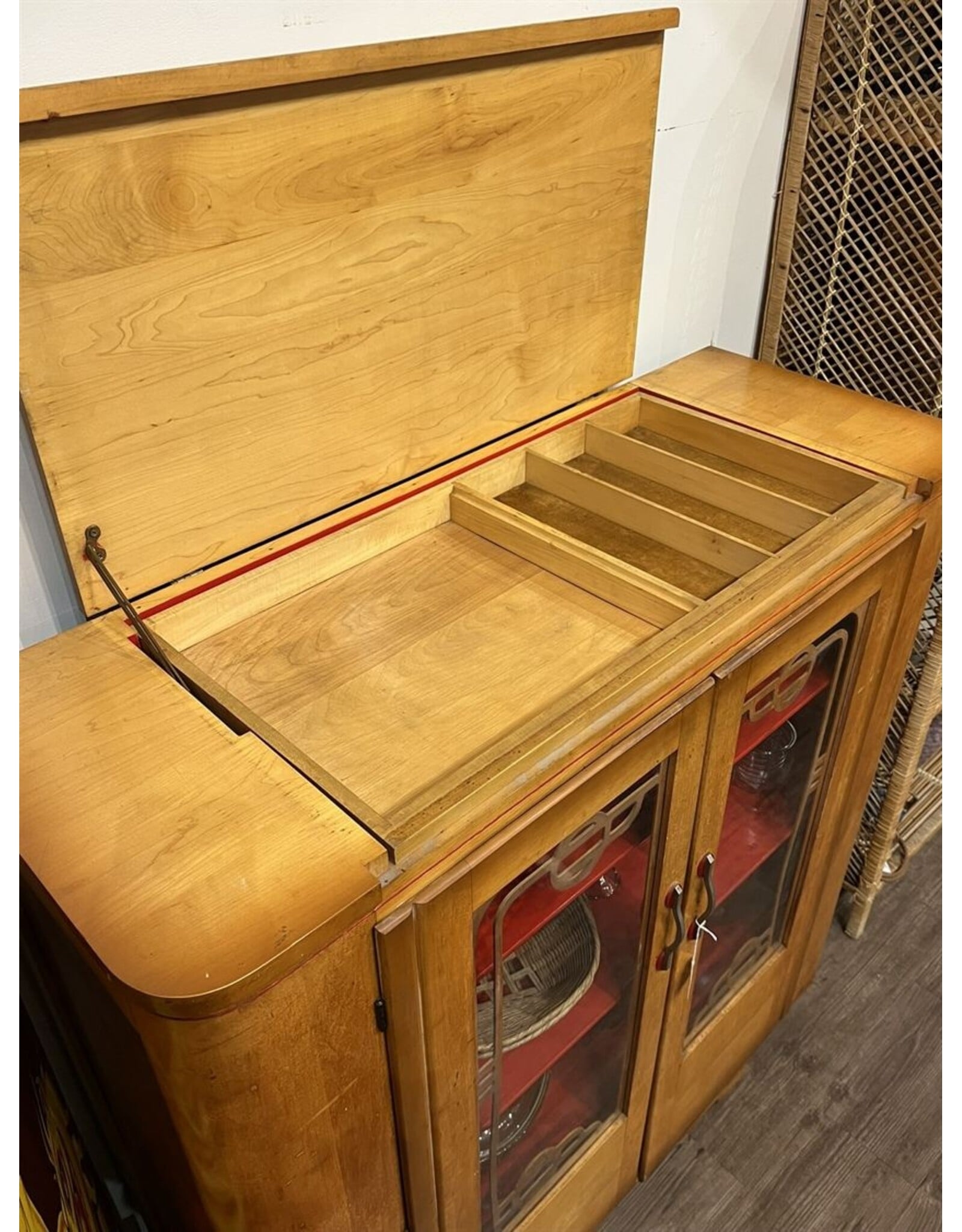 Cabinet - two door 1950s red details maple