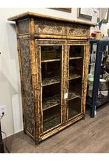 Bookcase cabinet - Victorian, 1890s, chinoiserie bamboo japanned antique glass