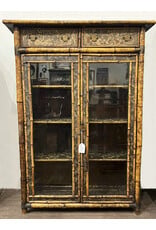 Bookcase cabinet - Victorian, 1890s, chinoiserie bamboo japanned antique glass