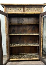 Bookcase cabinet - Victorian, 1890s, chinoiserie bamboo japanned antique glass