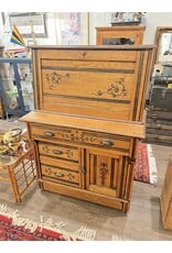 Secretaire - Eastlake, carved, brass pulls and pigeon holes, drop front desk