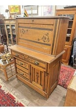 Secretaire - Eastlake, carved, brass pulls and pigeon holes, drop front desk