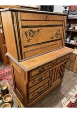 Secretaire - Eastlake, carved, brass pulls and pigeon holes, drop front desk